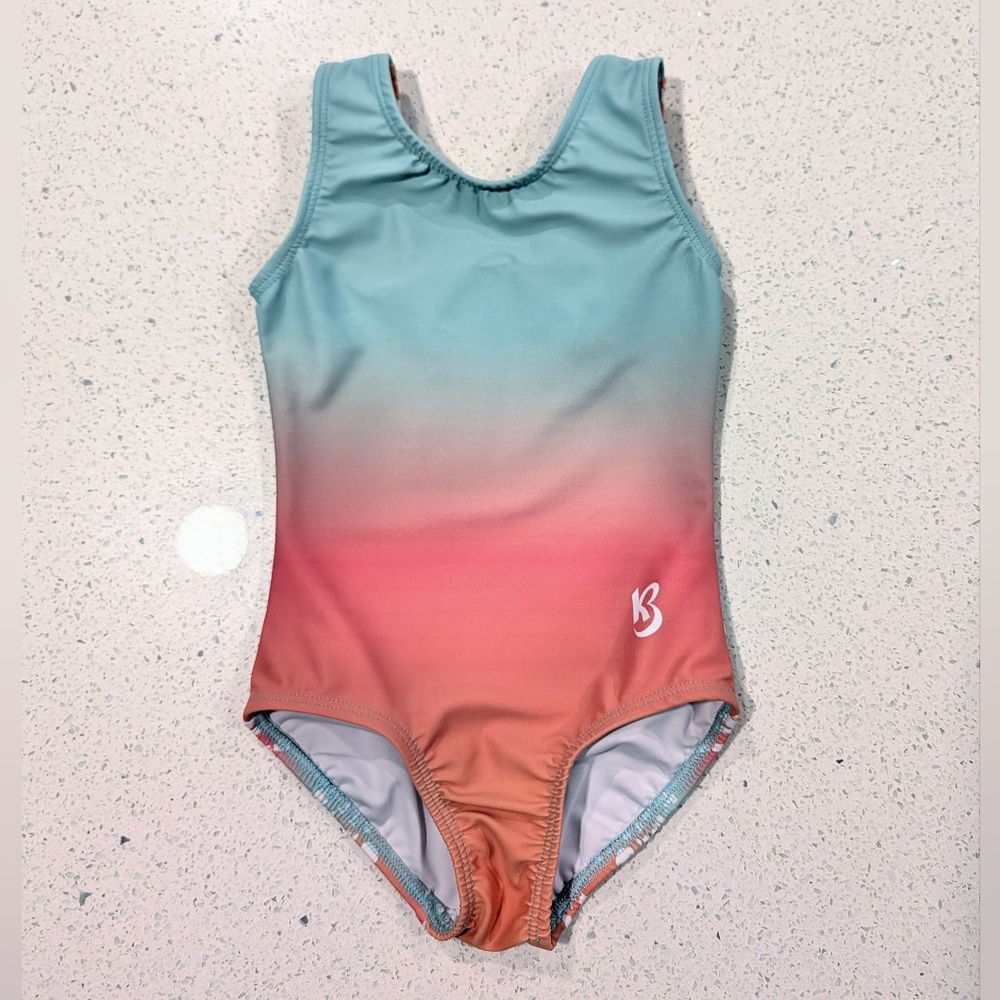 TINY TODDLER Kbee Gymnastics Dance Leotard 3/4 Child XXS 2xs Small TEAL CORAL